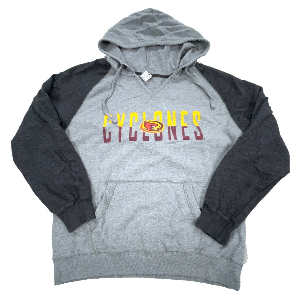 Iowa State Cyclones Hoodie Women Large Gray Sweatshirt Sweater Raglan Y2K 00s